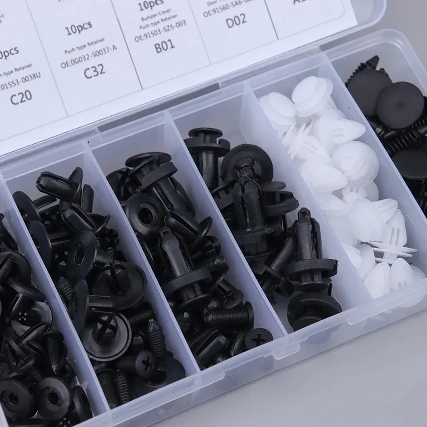 100pcs HE26 Car Bumper Retainer Clips & Nylon Fasteners Rivet Kit