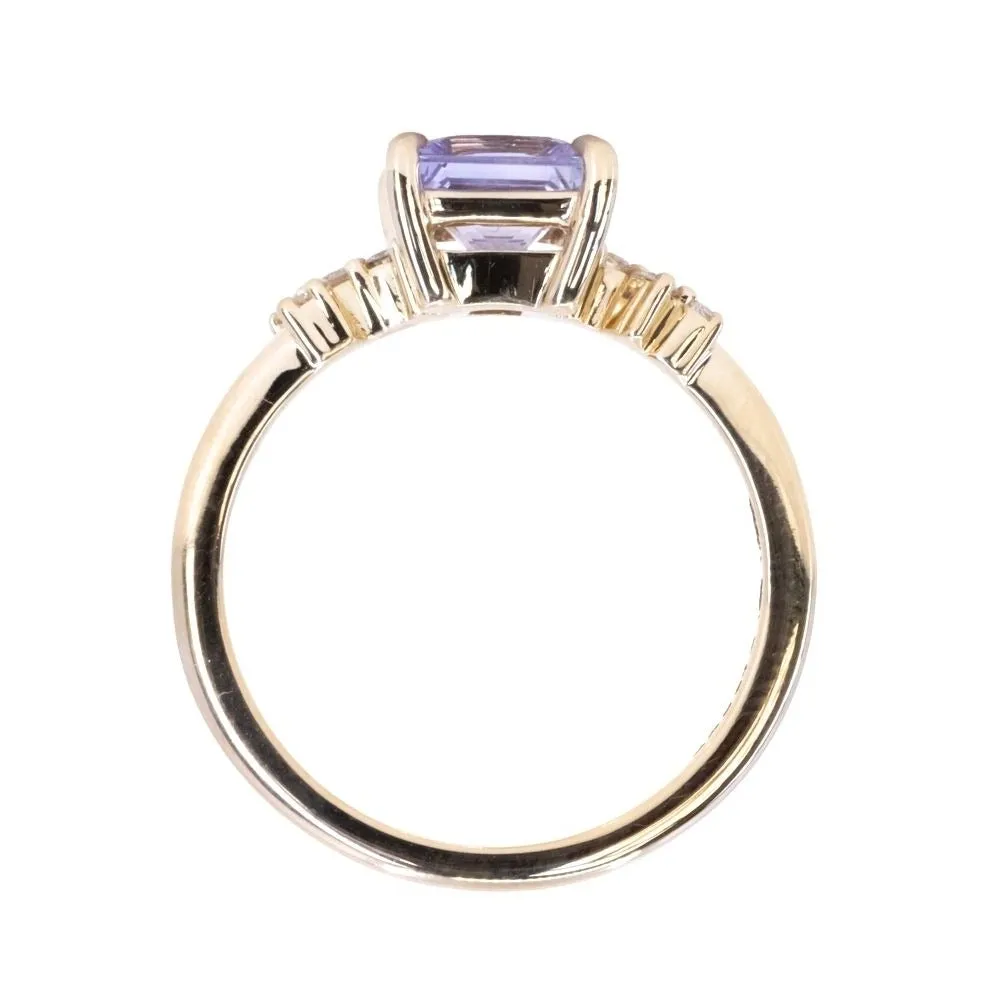 1.55ct Princess Cut Lavender Sapphire and Diamond Starry Night Low Profile Solitaire in 14k Yellow Gold