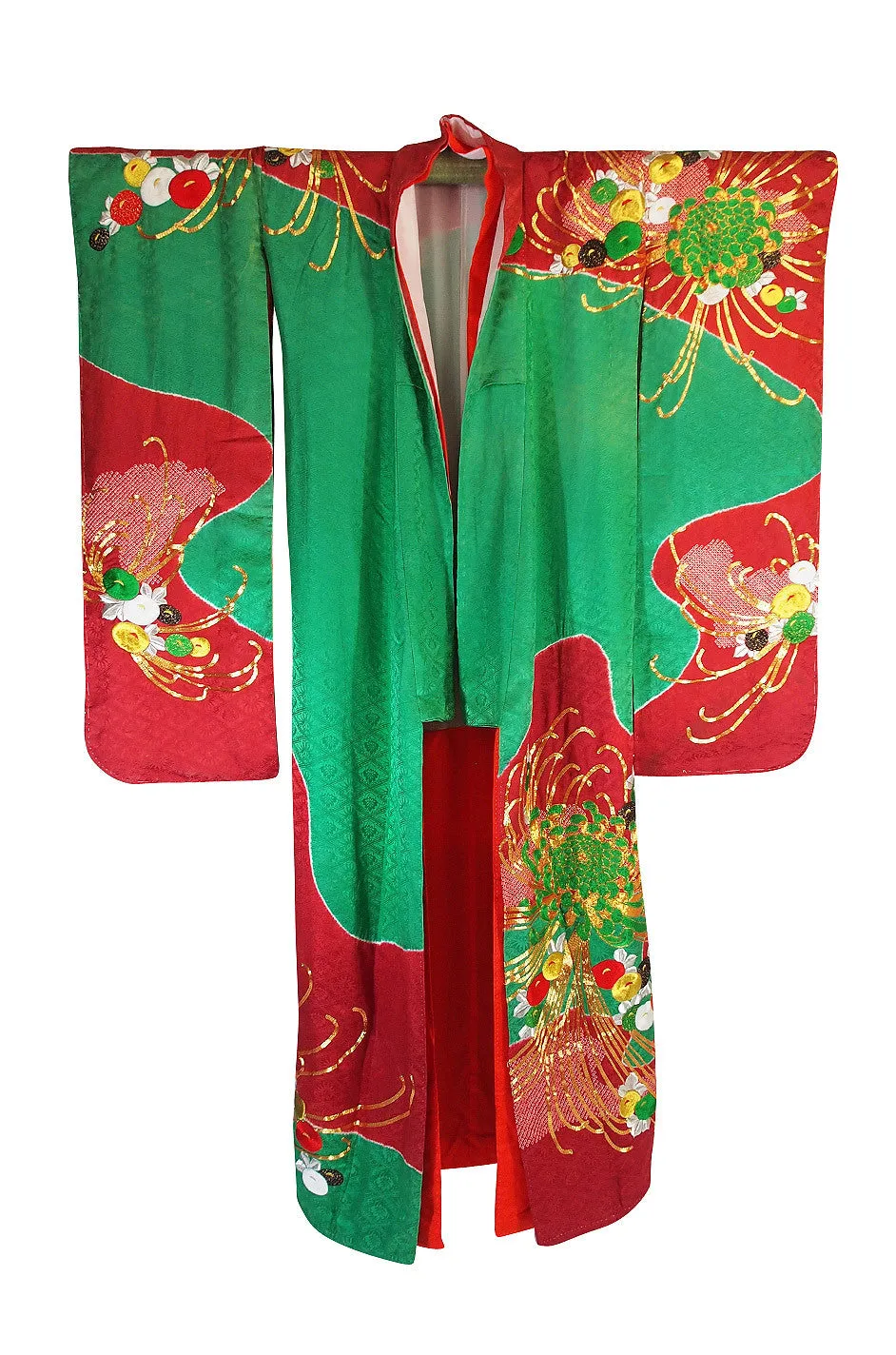 1950s Embroidered and Hand Dyed Furisode Kimono