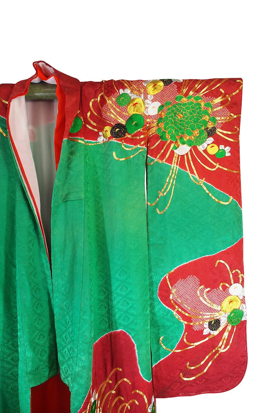 1950s Embroidered and Hand Dyed Furisode Kimono