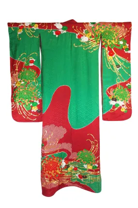 1950s Embroidered and Hand Dyed Furisode Kimono