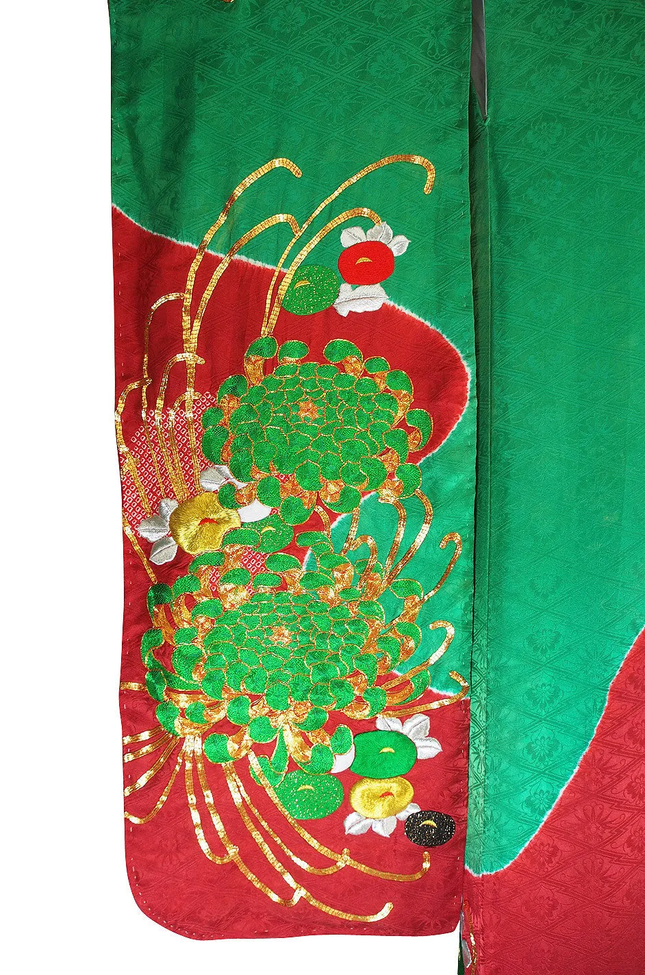 1950s Embroidered and Hand Dyed Furisode Kimono