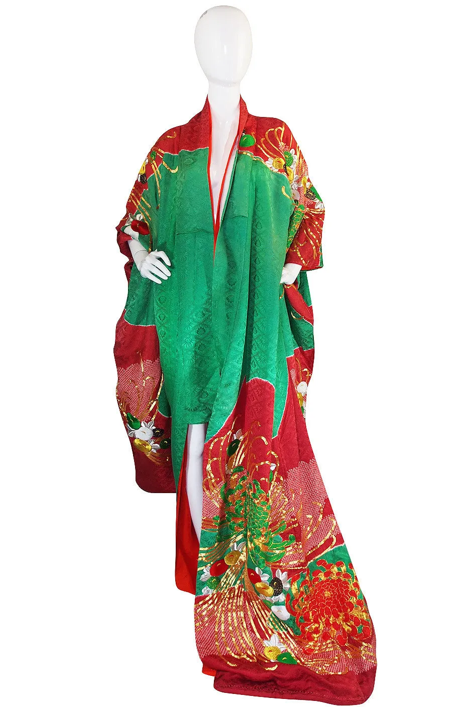 1950s Embroidered and Hand Dyed Furisode Kimono