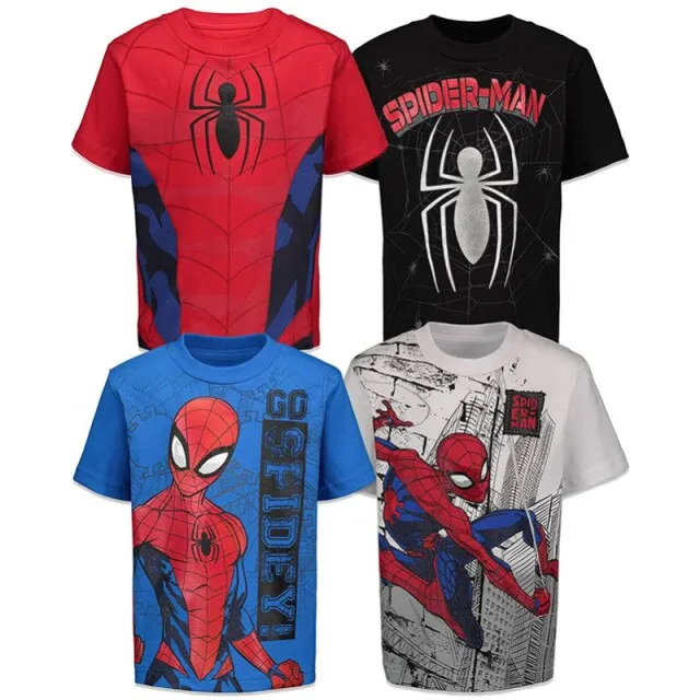 4 Pcs/set Summer Tees Fashion Boys Girls Clothing 3D Printed Spider Cartoon Men T-shirt O-neck Short Sleeve Streetwear Tops