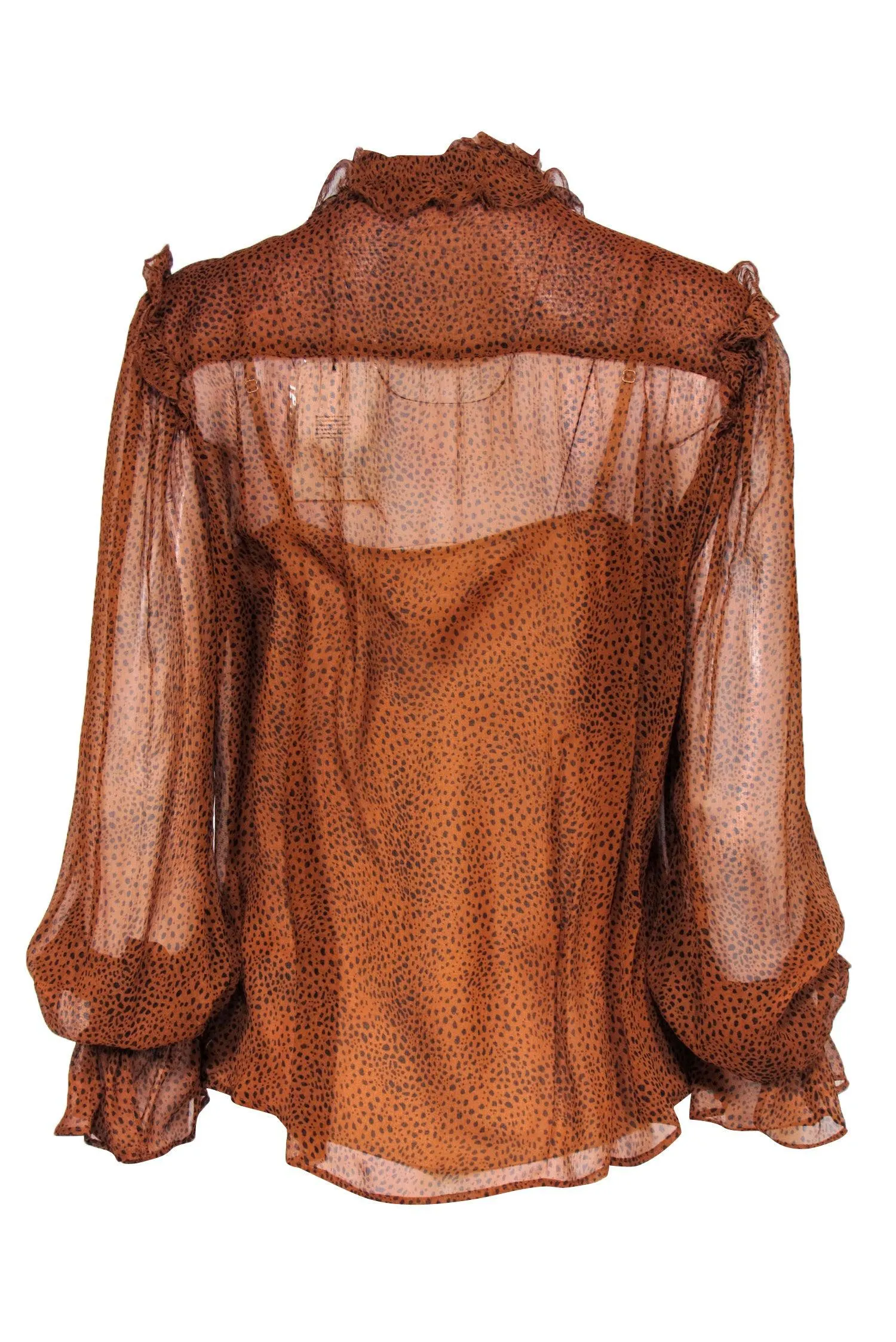 7 For All Mankind - Rusty Brown & Black Spotted Silk Sheer Blouse w/ Camisole Sz M