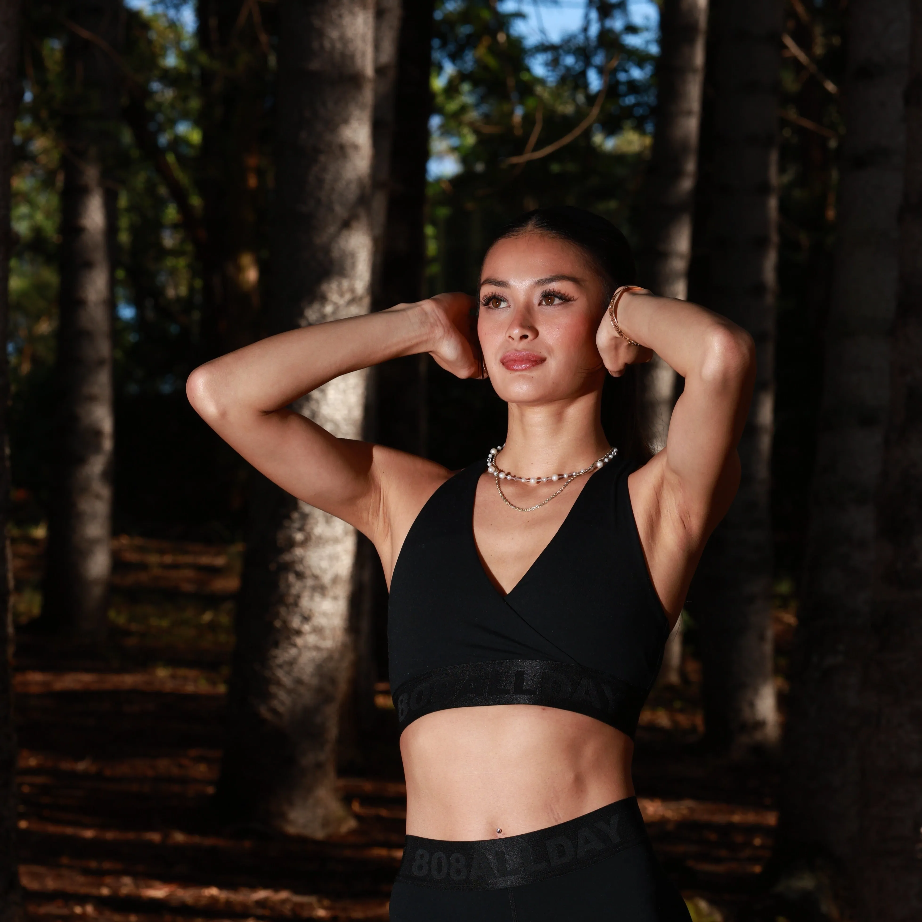 808ALLDAY Women's Black Crossover Branded Sports Bra