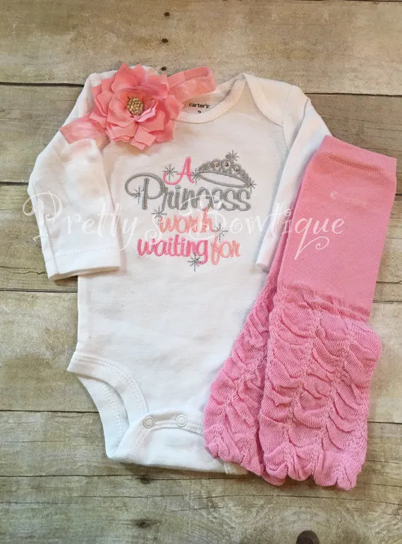 A princess worth waiting for gown, shirt, or bodysuit-- Baby girls outfit-- The princess has arrived -- Baby girl coming home outfit - 2