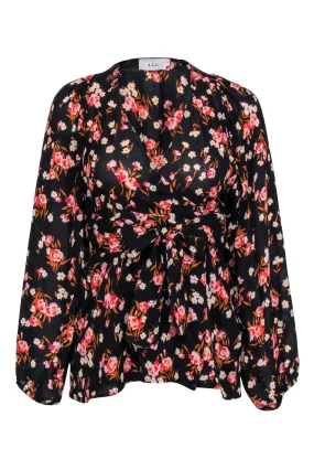 A.L.C. - Black w/ Multi Colored Floral Print Wrap Blouse Sz 0