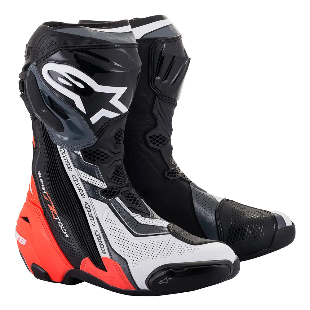 Alpinestars Supertech R B/R Motorcycle Racing Boots Fluo White Grey