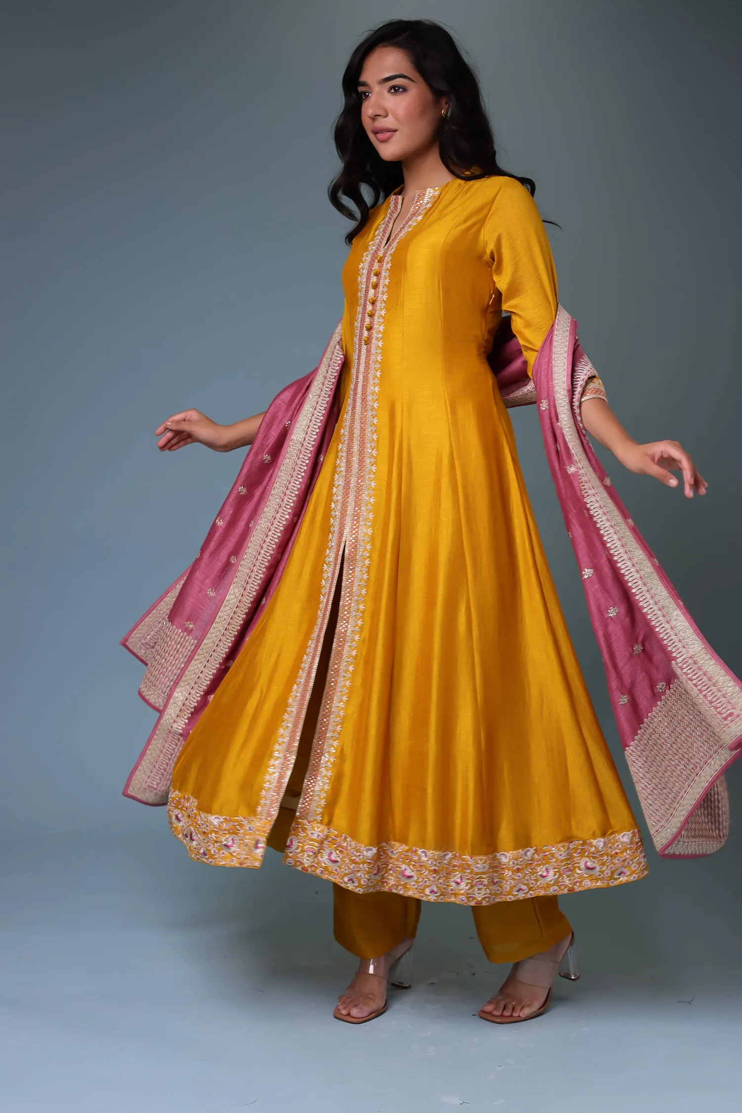 Anarkali Chinon Suit with Embroidered Dupatta