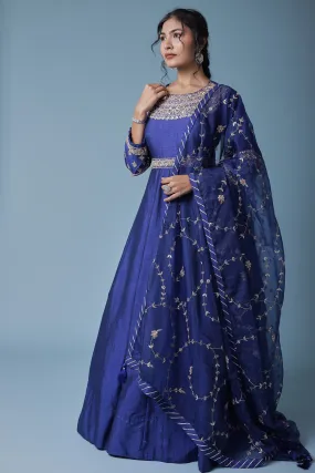 Anarkali Embellished Silk Suit with Embroidered Dupatta