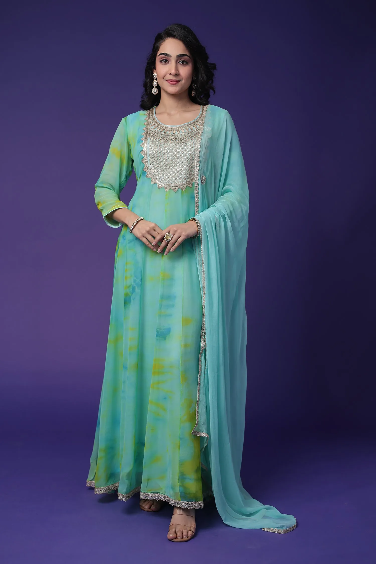 Anarkali Tie & Dye Georgette Suit Embroidered with Dori work