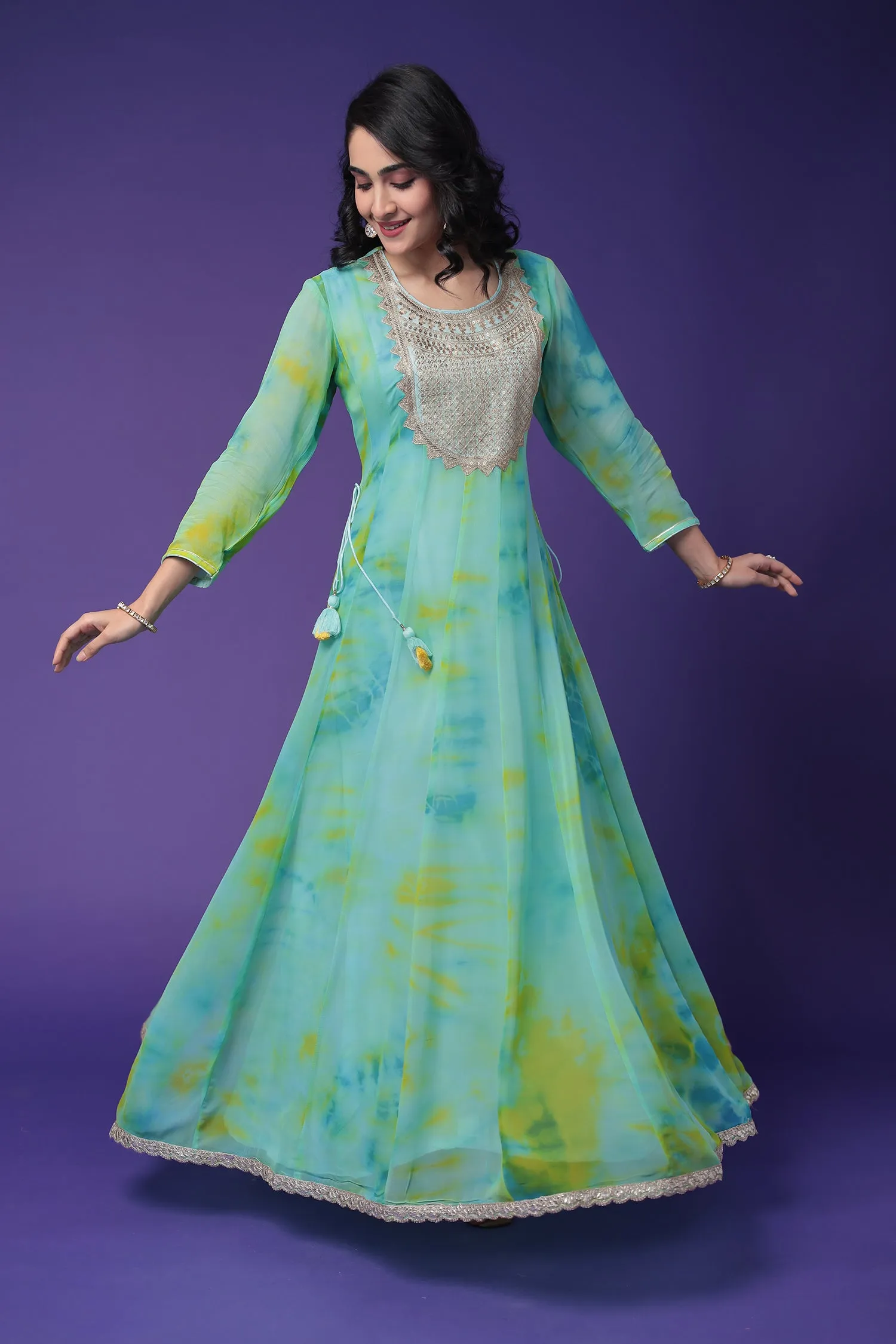 Anarkali Tie & Dye Georgette Suit Embroidered with Dori work