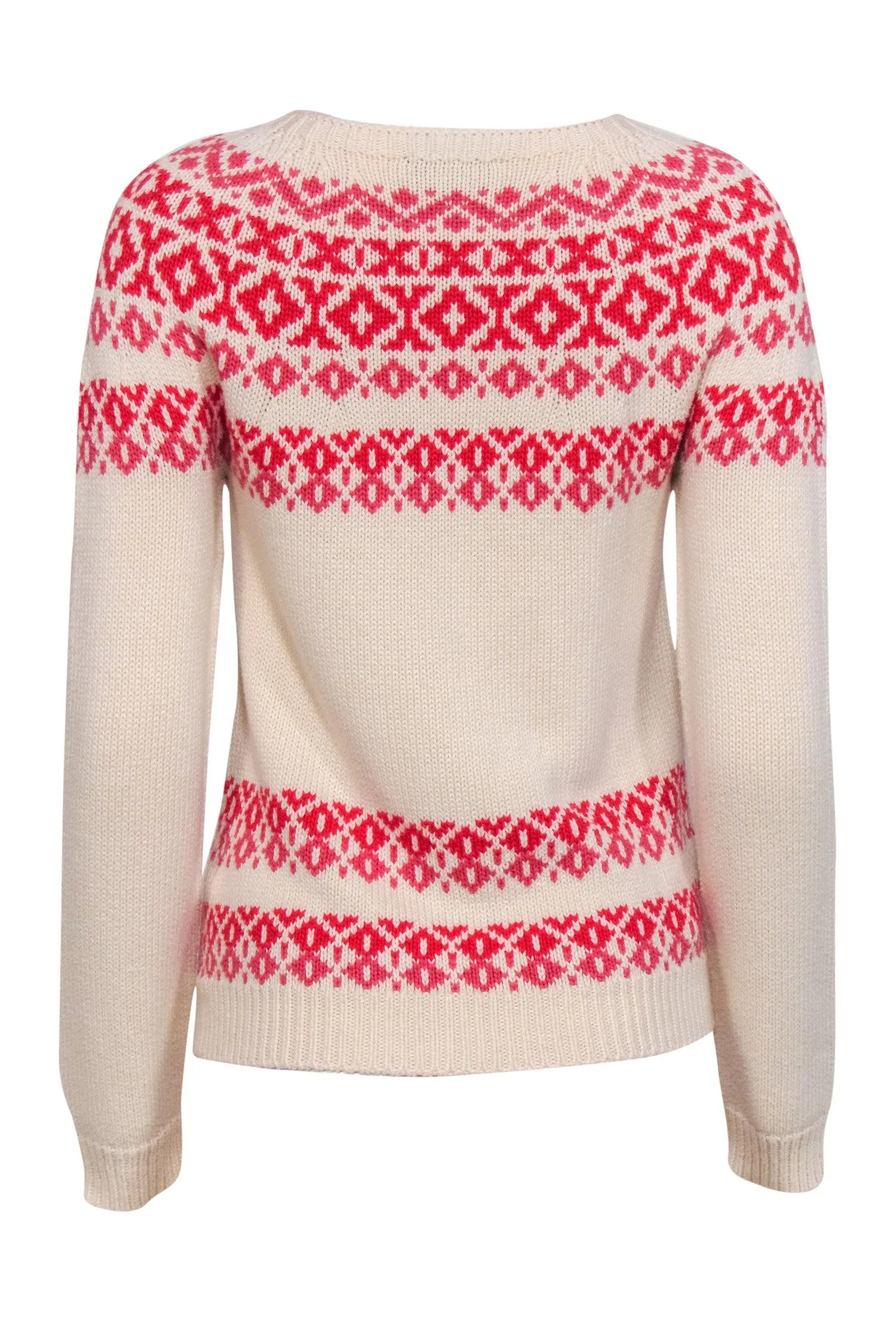 A.P.C. - Ivory, Pink & Red Fair Isle Merino Wool & Cotton Sweater Sz XS