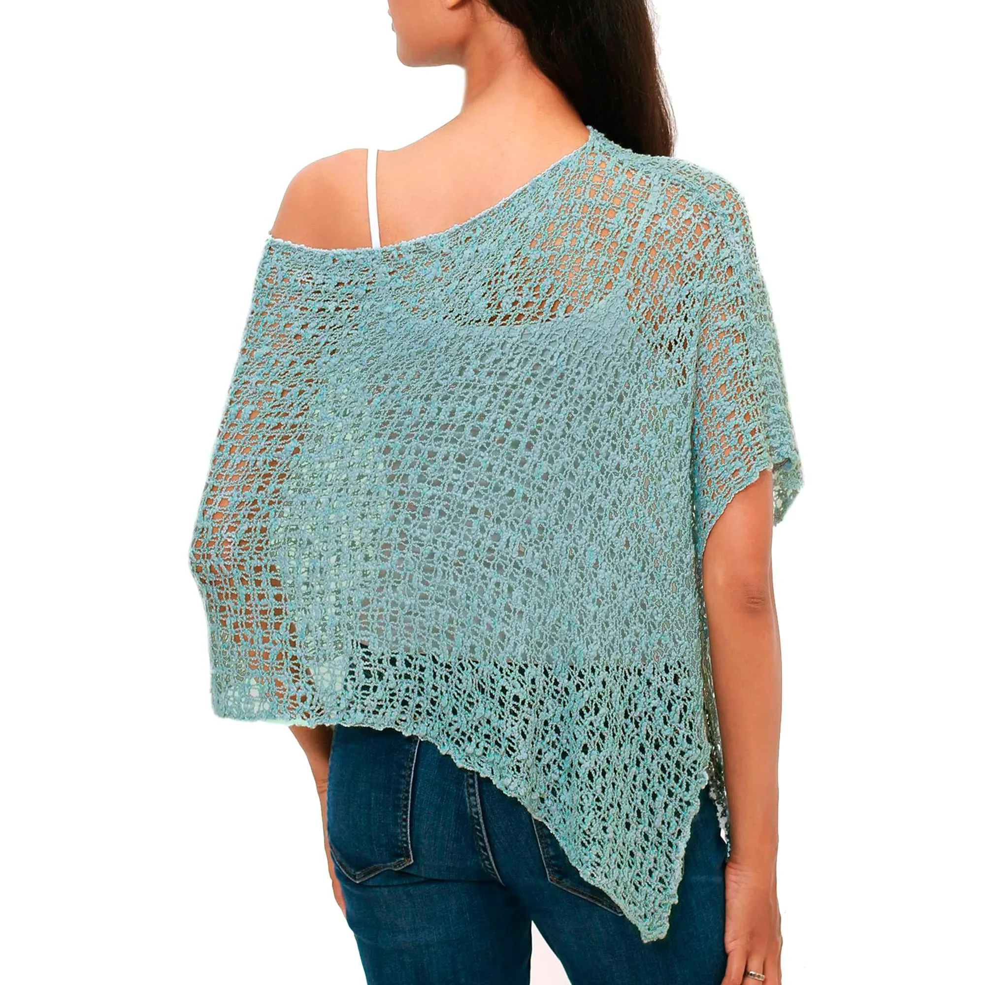 Aqua Sanur Shade Lightweight Hand Crocheted Poncho in Aqua from Bali