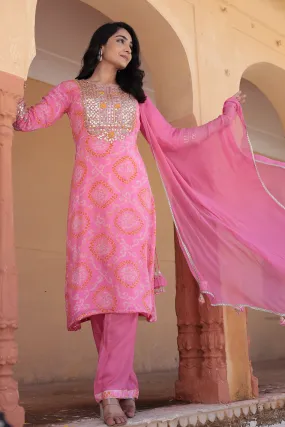 Bandhej Georgette Suit with Gota Patti and Embroidered work