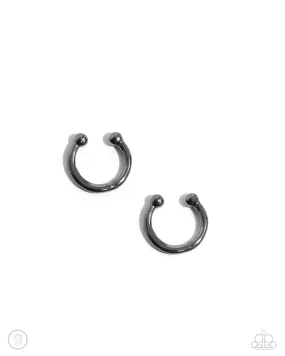 Barbell Beauty Gunmetal Black Cuff Earrings - Paparazzi Accessories