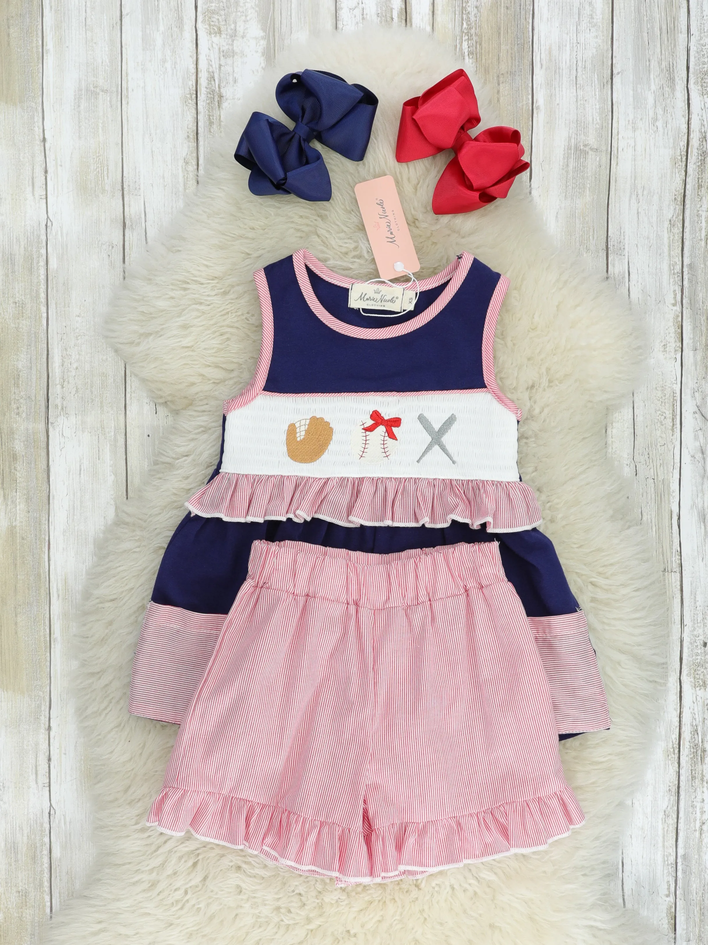 Baseball Smocked Ruffle Outfit