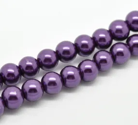 Beads Glass Round Pearl Painted 10mm Strand 16 Purple