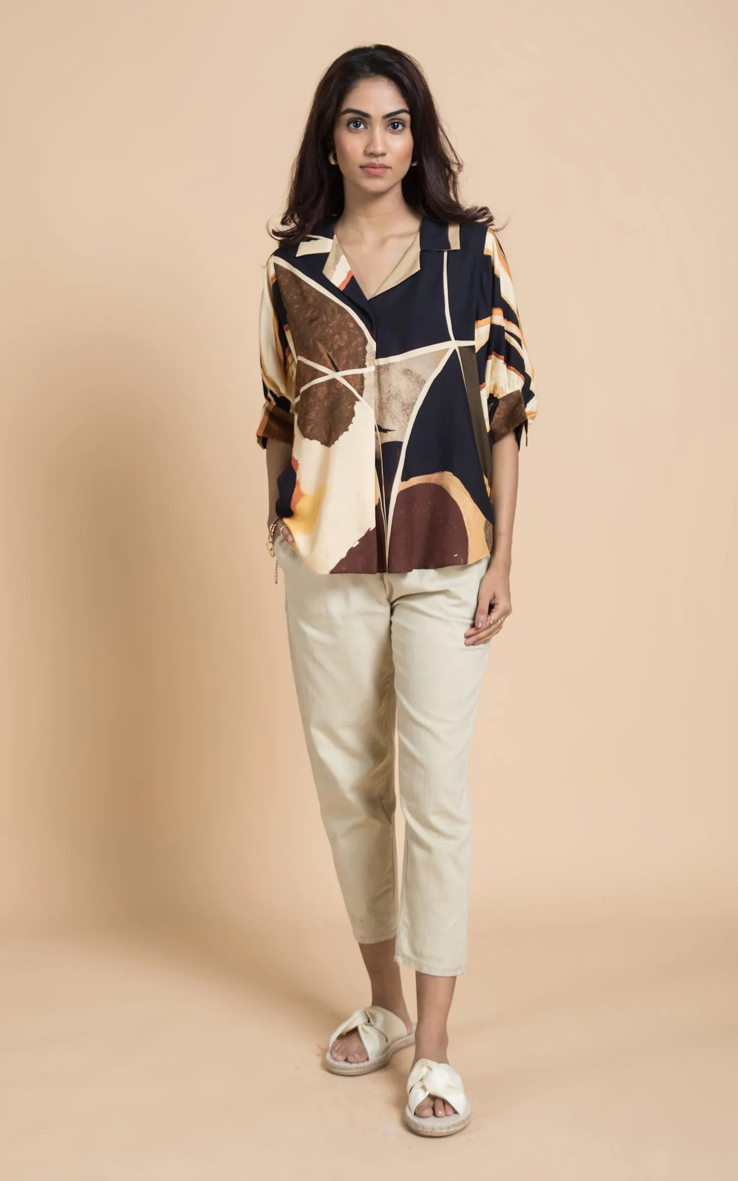 Black & Beige Abstract Printed Top