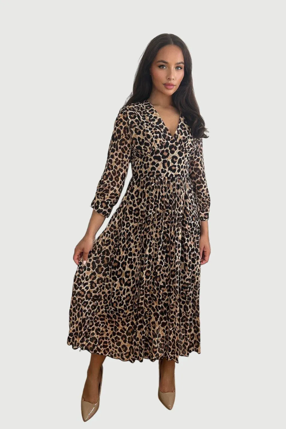 Black Leopard Print Chiffon V-Neck Maxi Dress