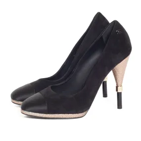 Black Suede and Satin Cap Toe CC Pumps 37.5