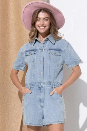 BLUE B Washed Denim Overall Romper