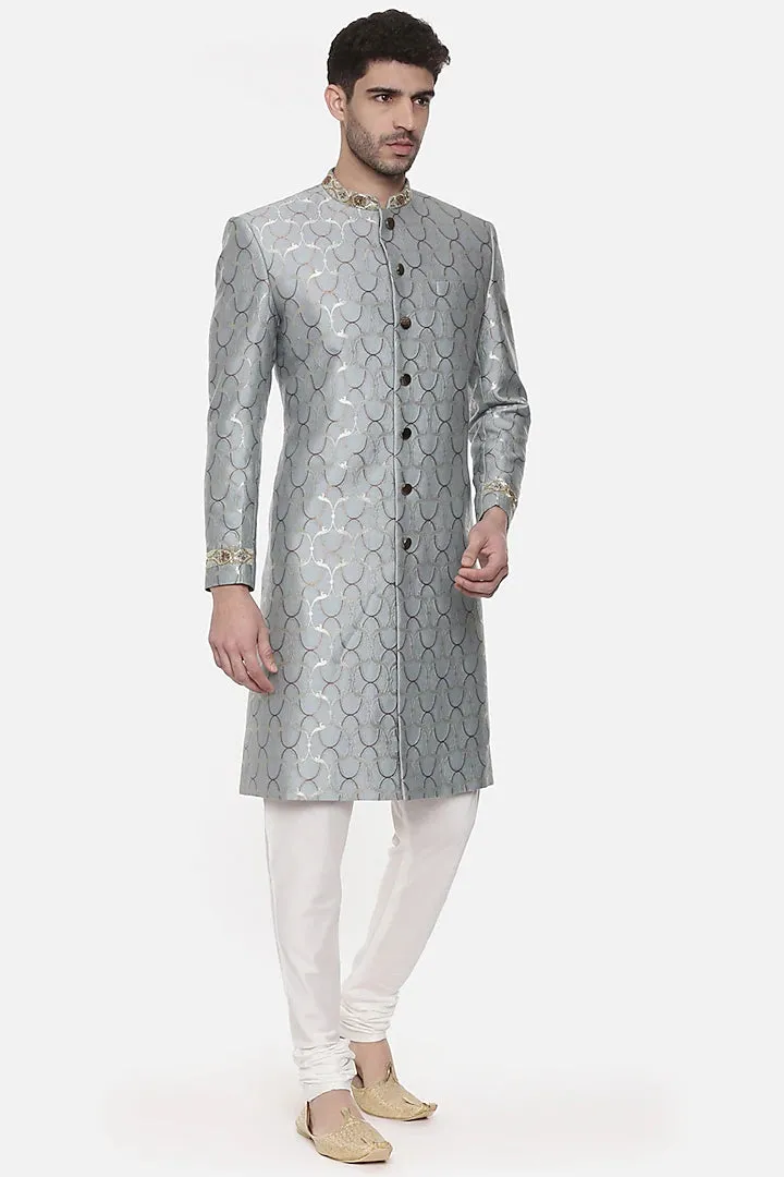 Blue Embroidered Sherwani Set