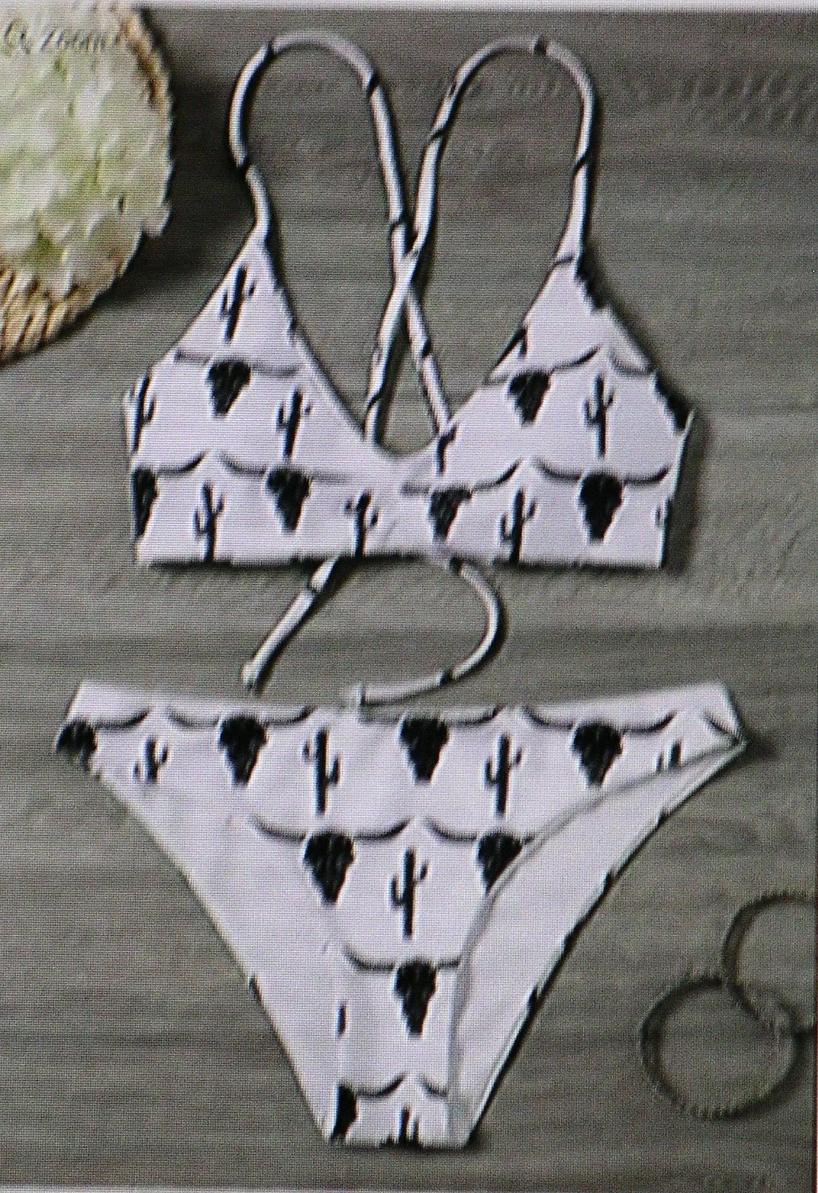 Boho Longhorn Skull Cactus Bikini White 2 Piece Swimsuit With And Black Cattle Print Padded Strappy Top Hiphugger Bottoms Small Medium Large