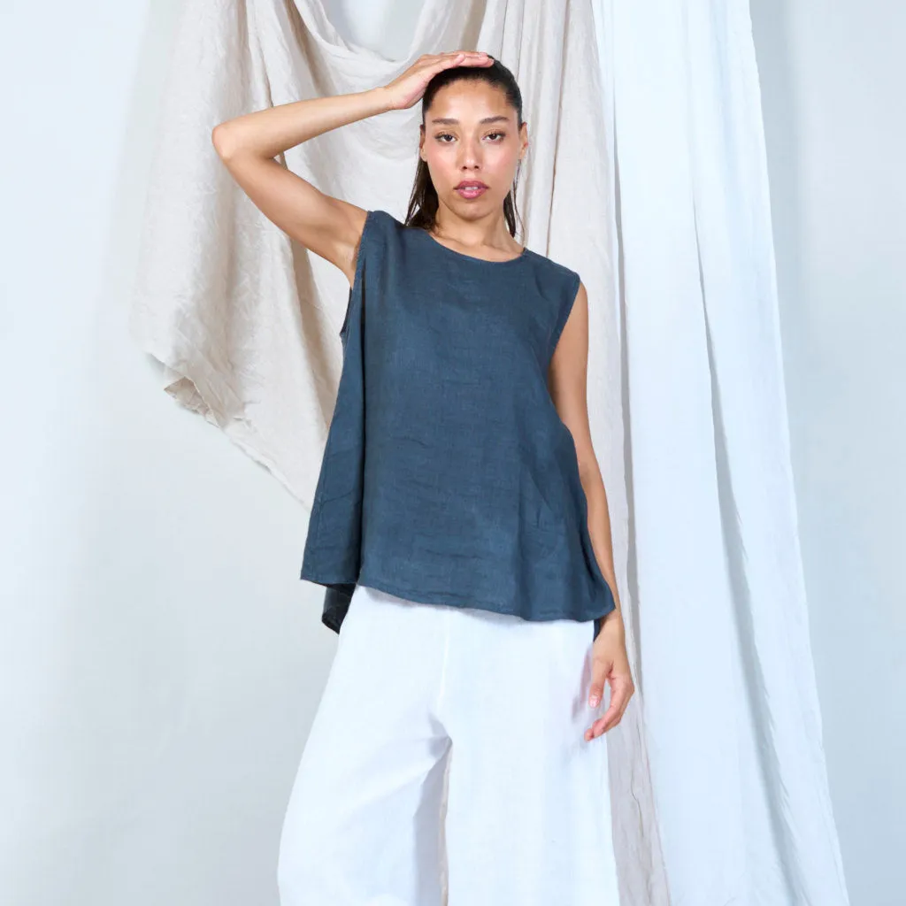 Buttoned linen vest with asymmetric hem wholesale