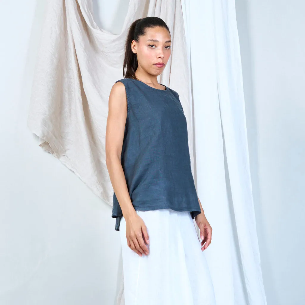 Buttoned linen vest with asymmetric hem wholesale