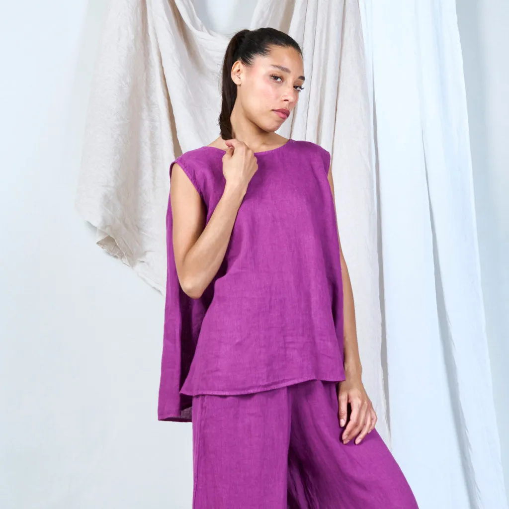 Buttoned linen vest with asymmetric hem wholesale