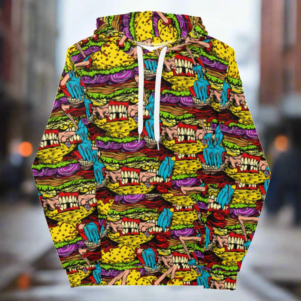 Cheeseburger Monster Art Custom All-Over Print Pullover Hoodie