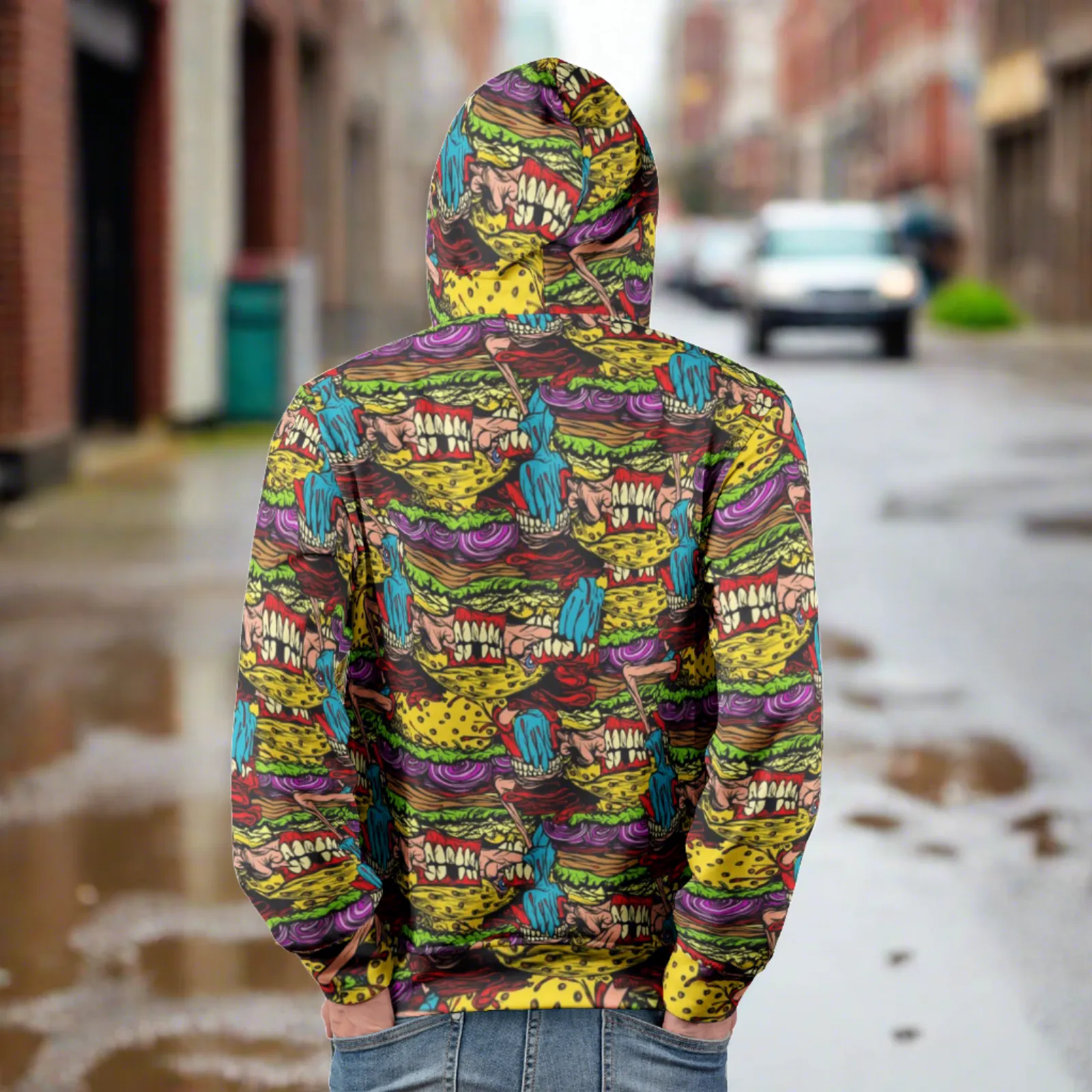 Cheeseburger Monster Art Custom All-Over Print Pullover Hoodie