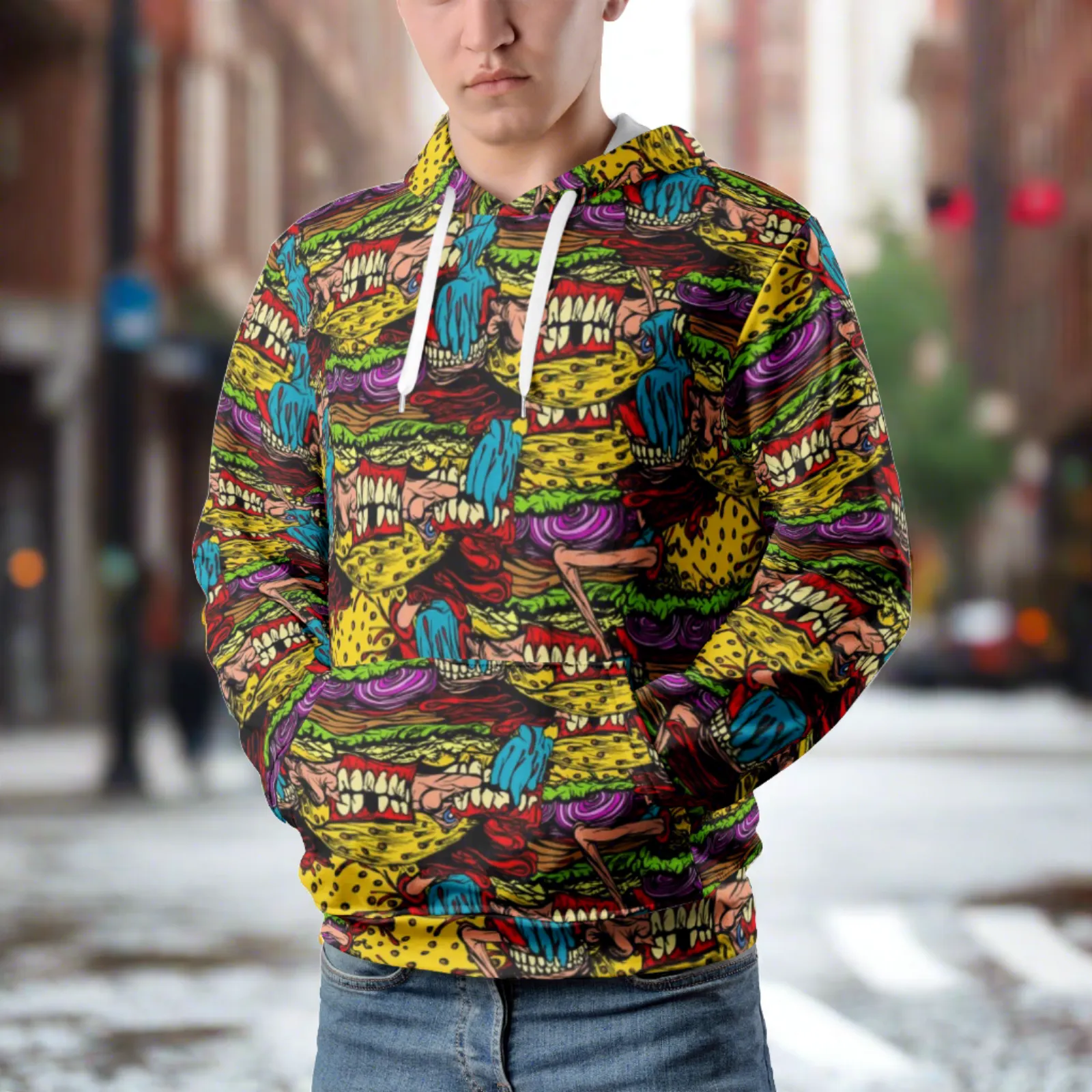 Cheeseburger Monster Art Custom All-Over Print Pullover Hoodie