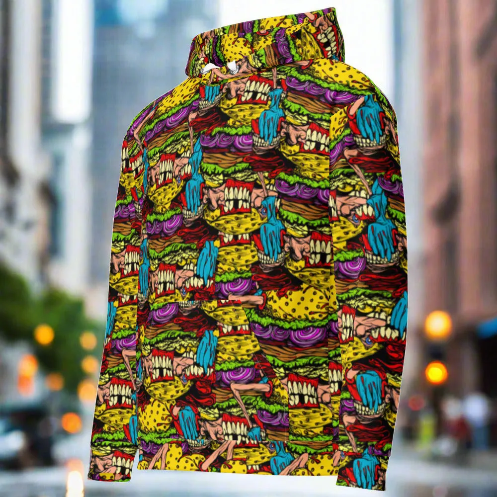 Cheeseburger Monster Art Custom All-Over Print Pullover Hoodie