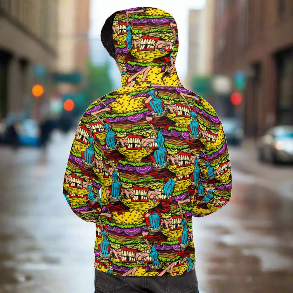 Cheeseburger Monster Art Custom All-Over Print Pullover Hoodie