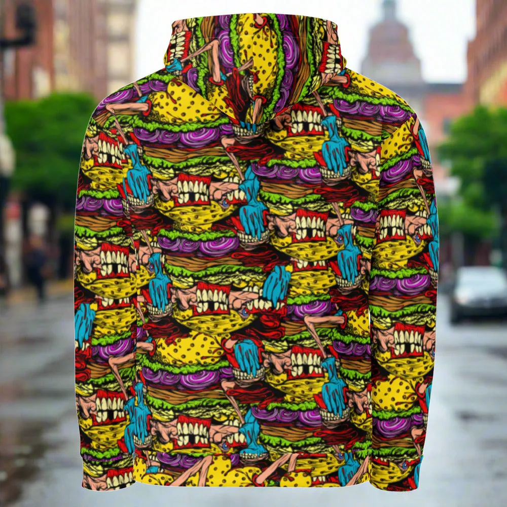 Cheeseburger Monster Art Custom All-Over Print Pullover Hoodie