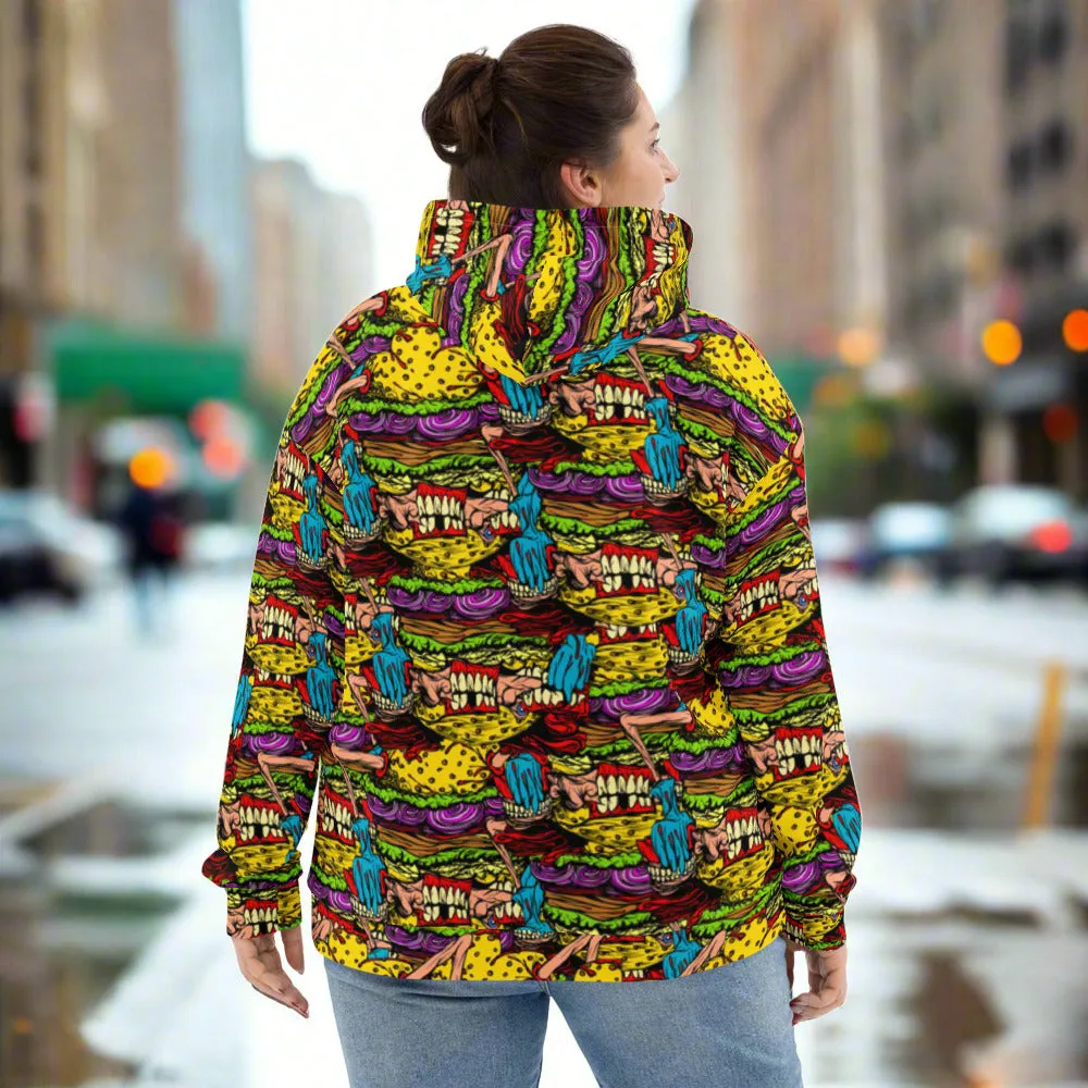 Cheeseburger Monster Art Custom All-Over Print Pullover Hoodie