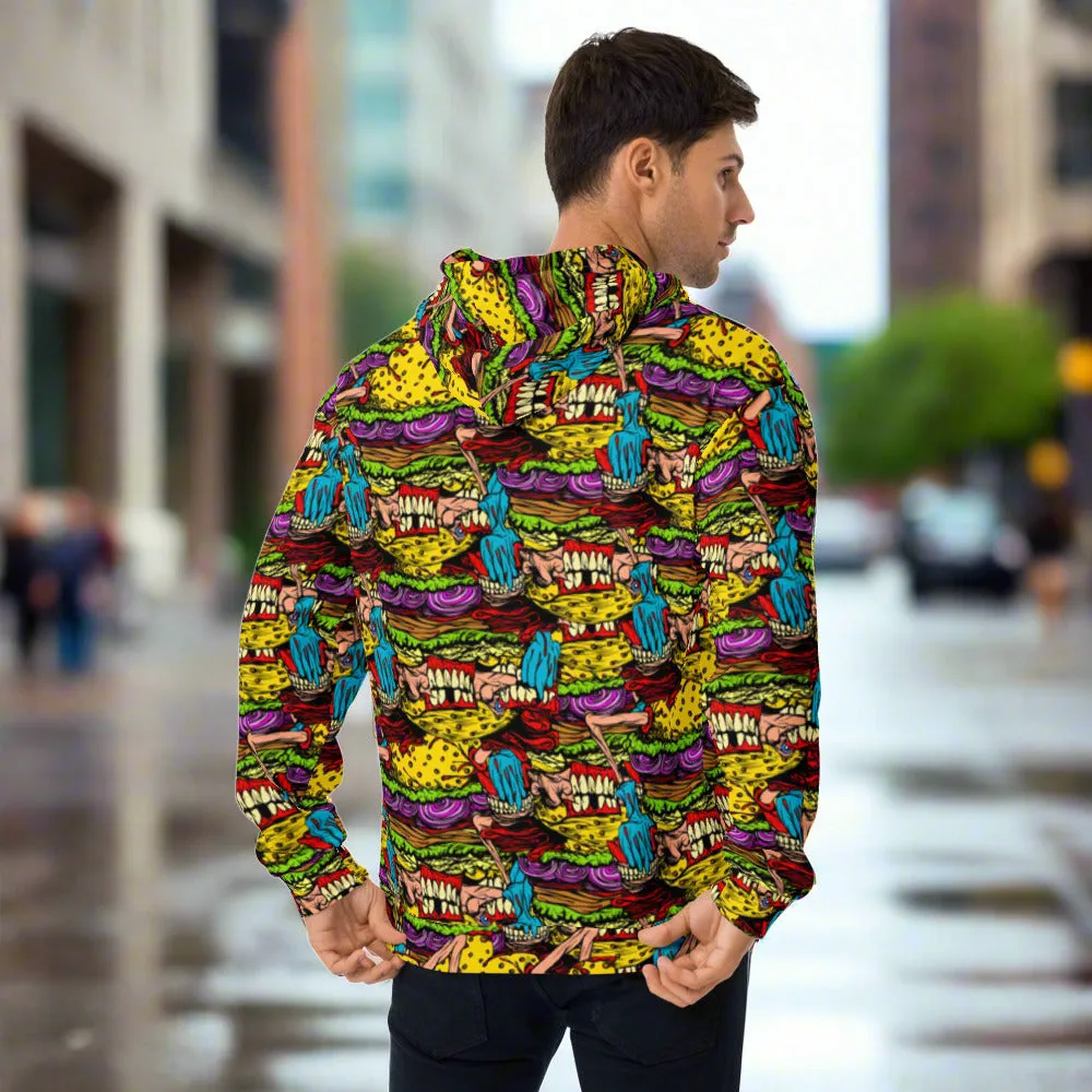 Cheeseburger Monster Art Custom All-Over Print Pullover Hoodie