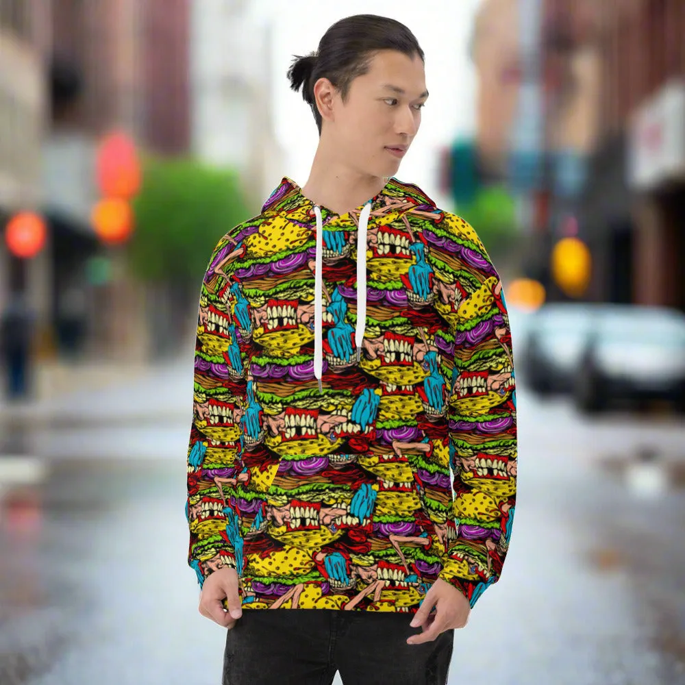 Cheeseburger Monster Art Custom All-Over Print Pullover Hoodie