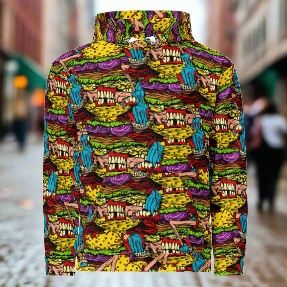 Cheeseburger Monster Art Custom All-Over Print Pullover Hoodie