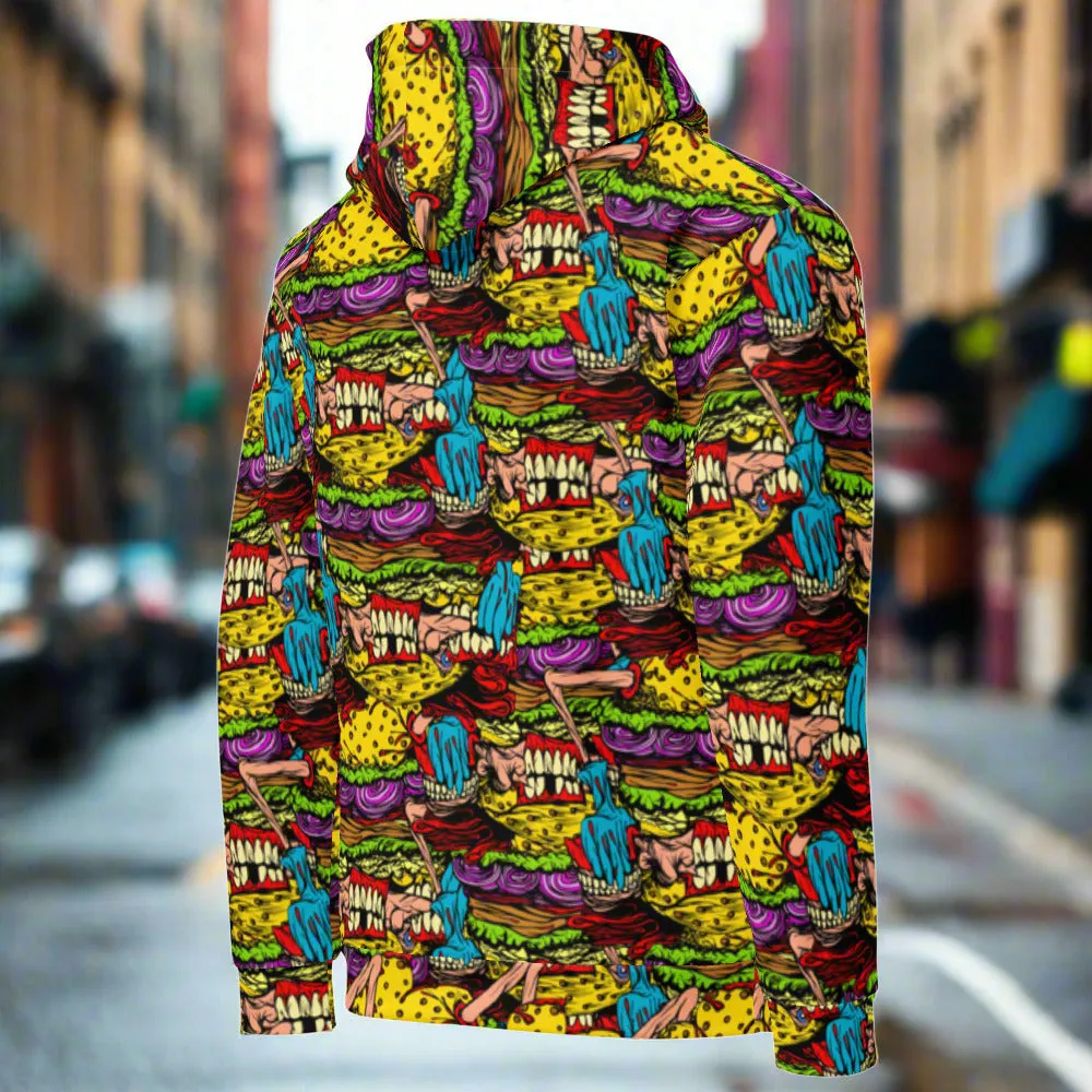 Cheeseburger Monster Art Custom All-Over Print Pullover Hoodie