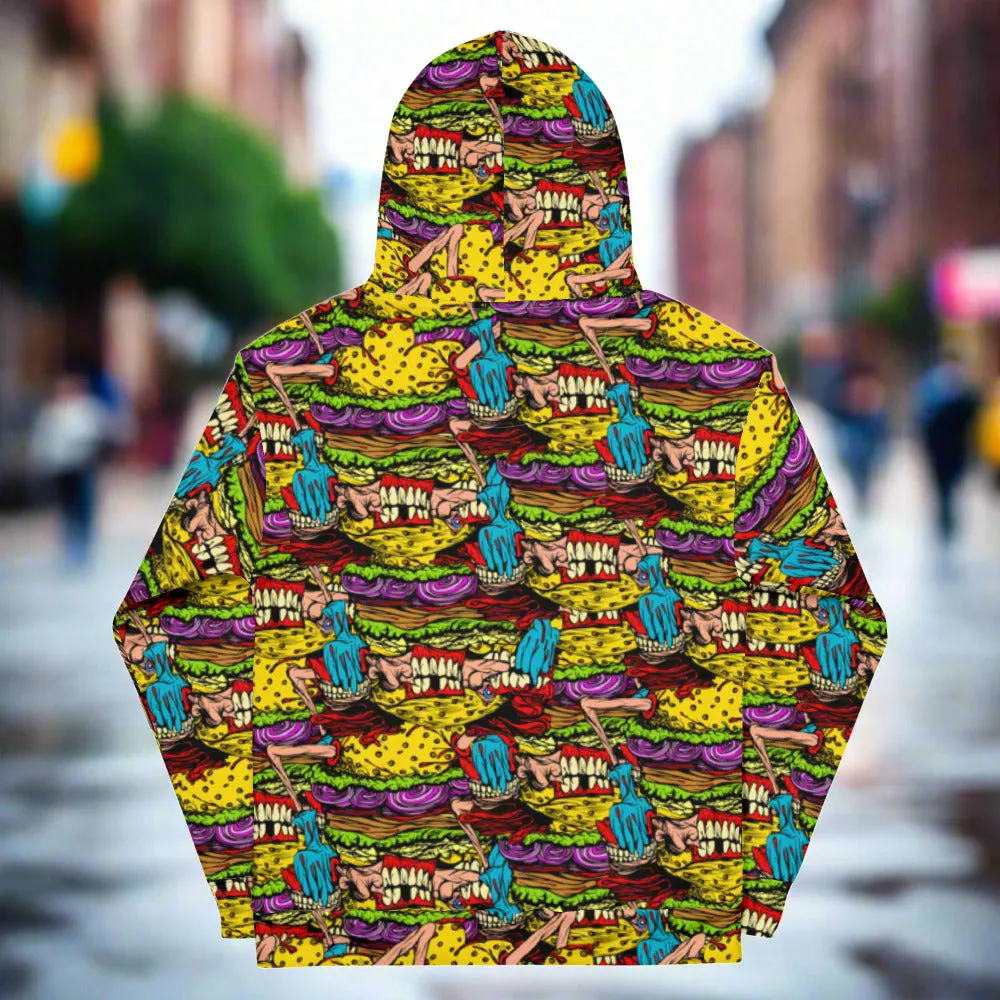 Cheeseburger Monster Art Custom All-Over Print Pullover Hoodie