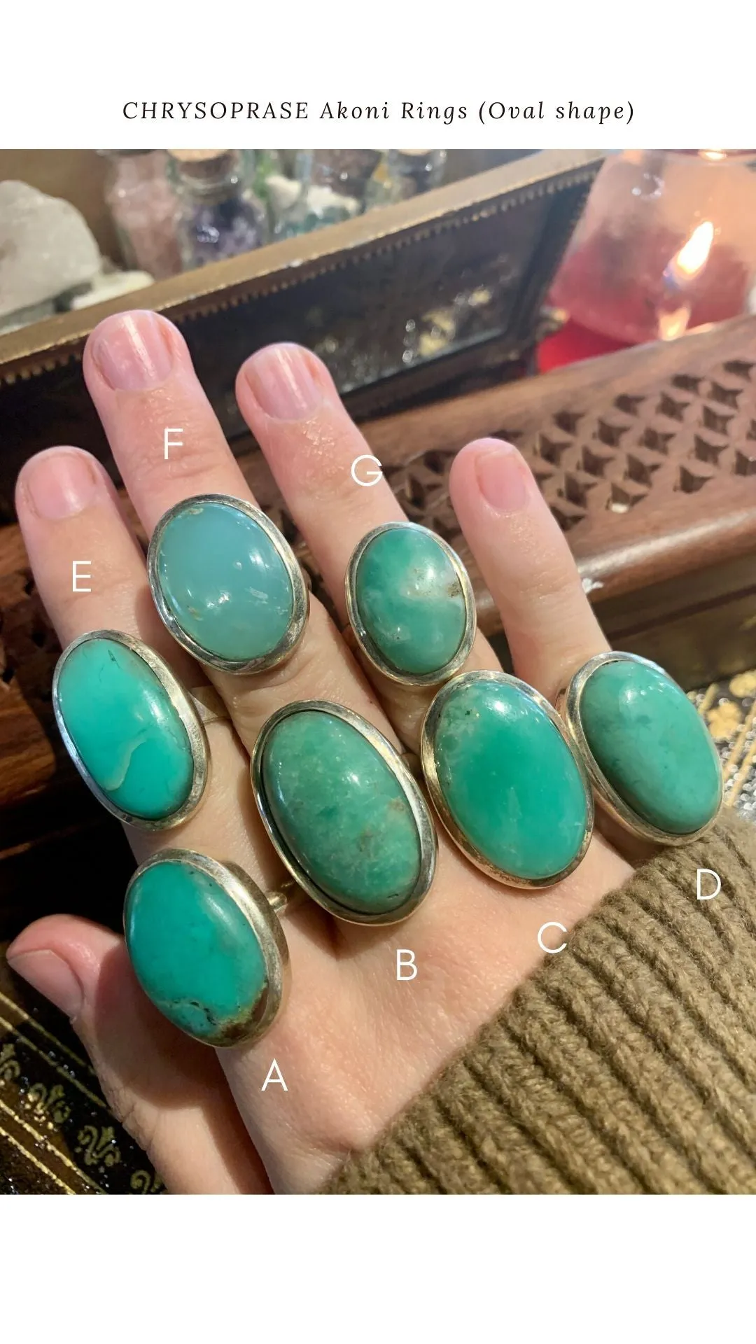 Chrysoprase Oval Akoni Rings (One of a kind)