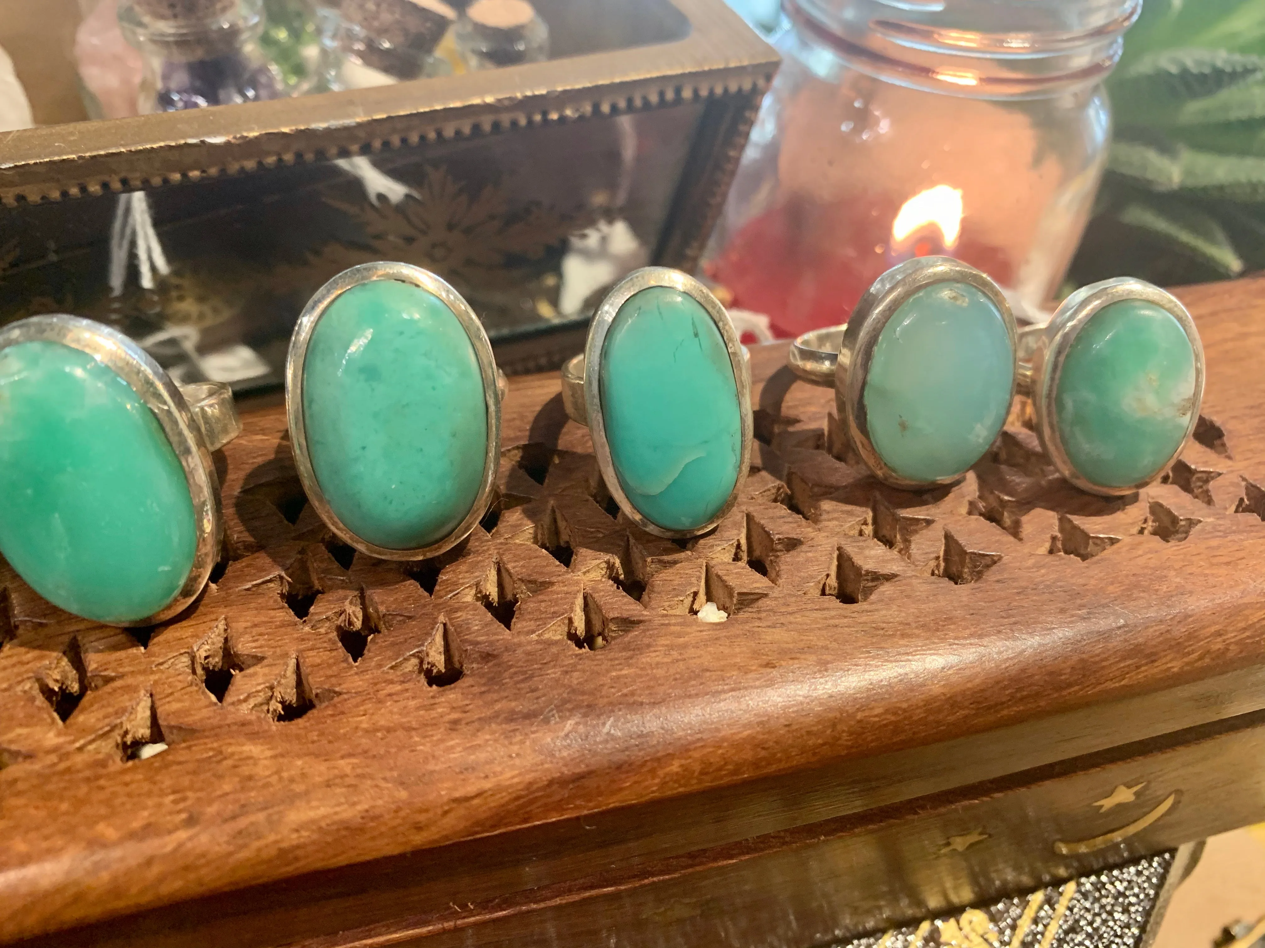 Chrysoprase Oval Akoni Rings (One of a kind)