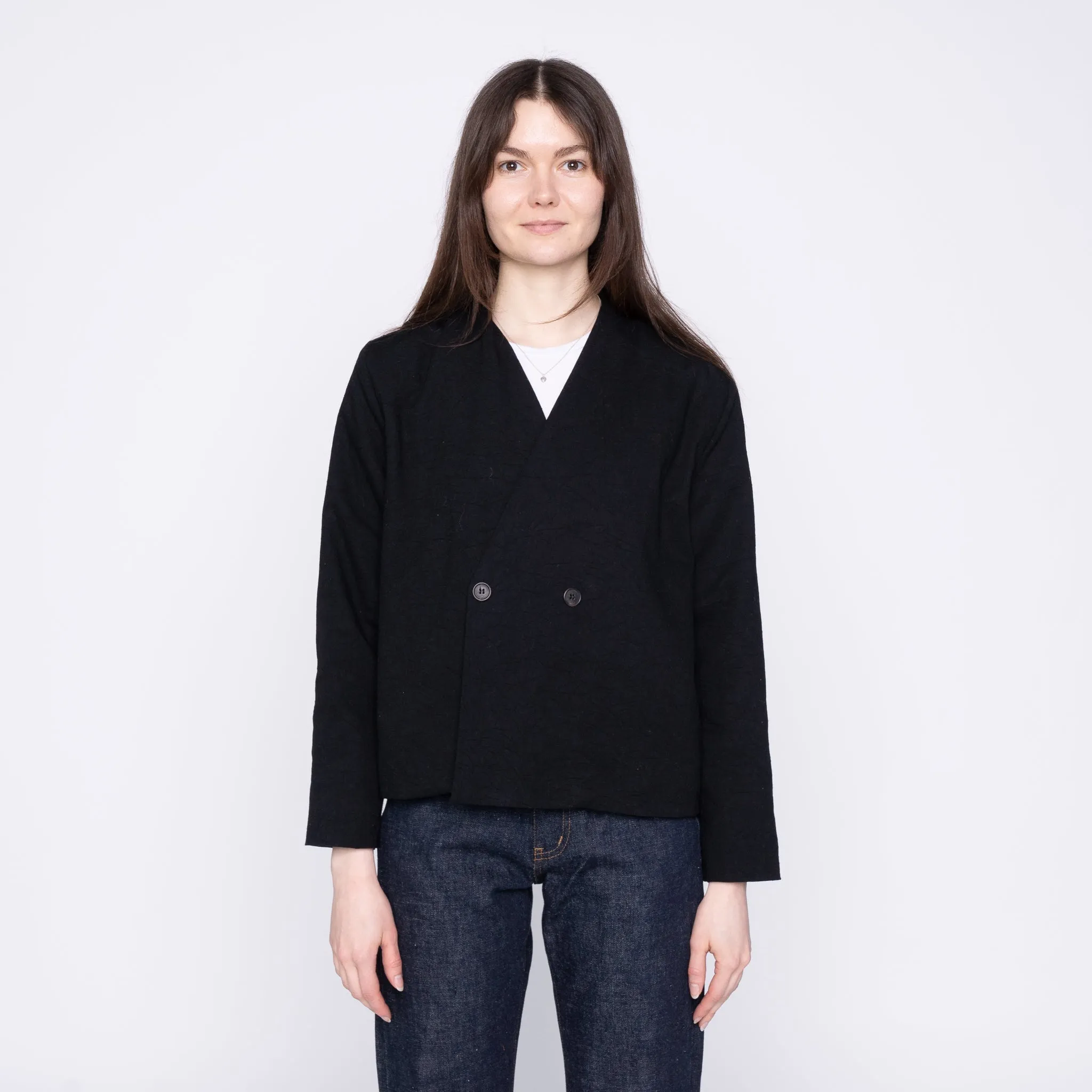 Collarless Jacket  - Rinsed Oxford - Black