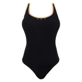 Cosmic Black Round Neck Crossed Straps Swimsuit