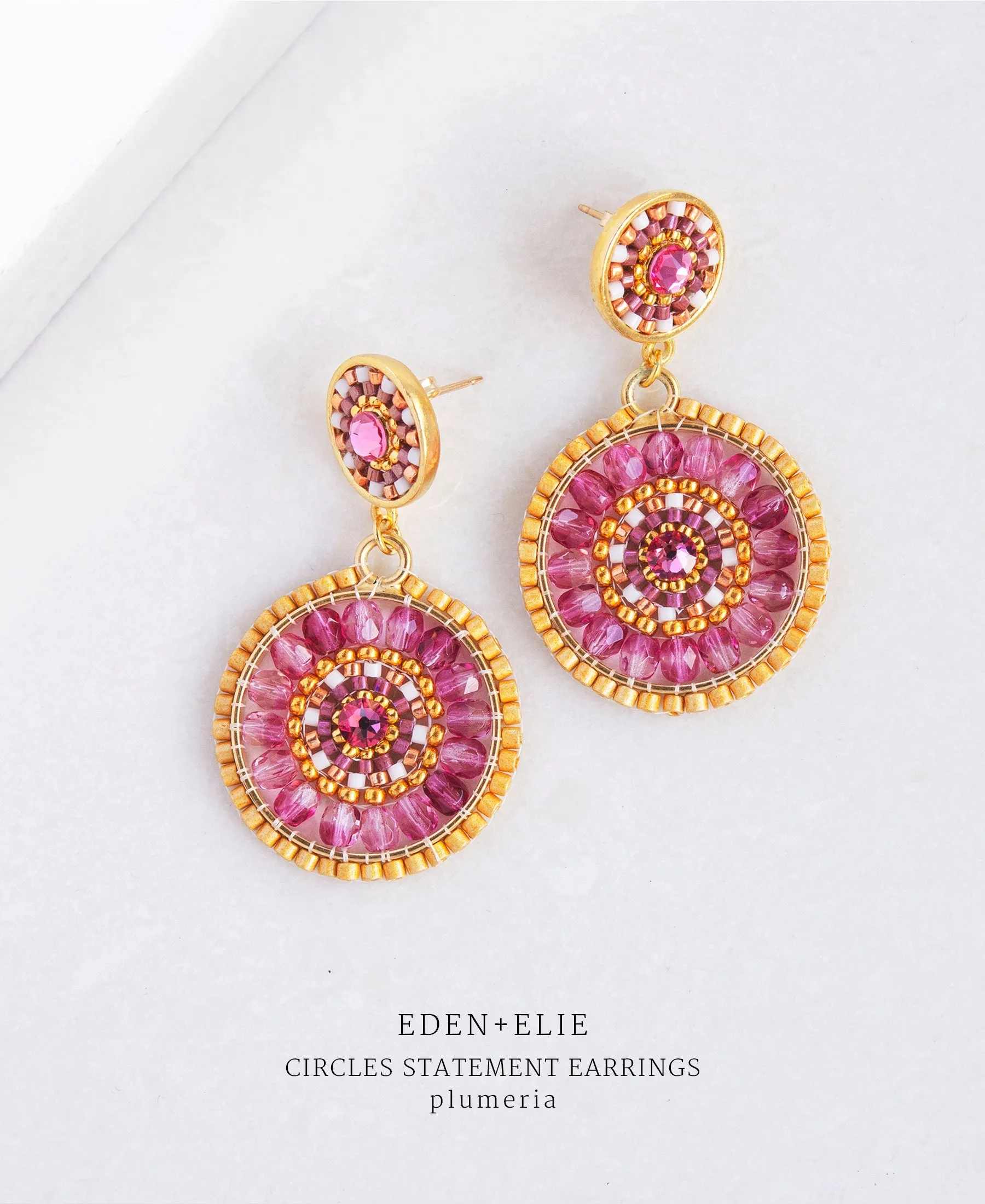 EDEN   ELIE double circle statement drop earrings - plumeria pink