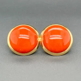 Estate Retro 18K Y Gold 63.08ctw Coral Button Earrings